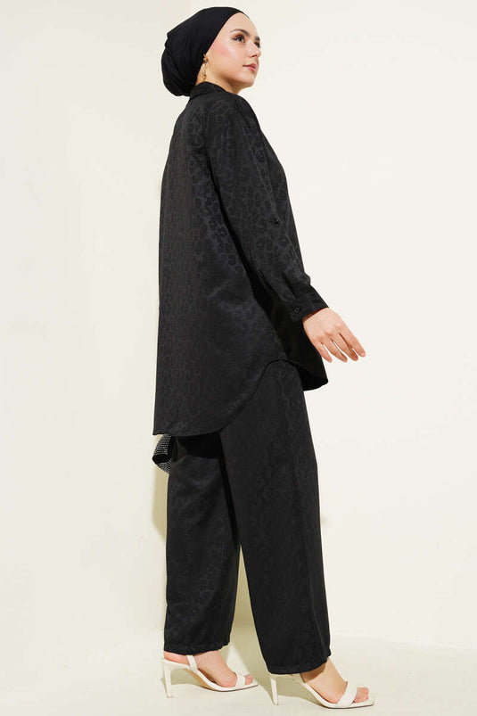 Costume deux pièces en jacquard à motifs léopard noir