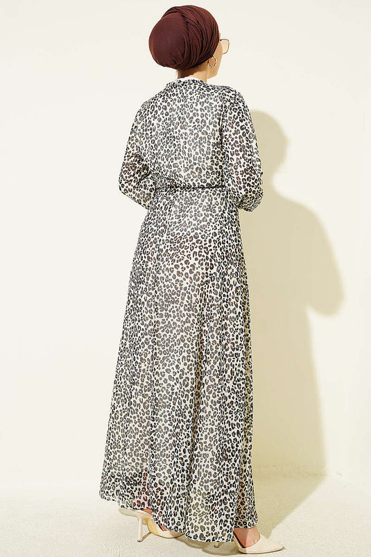 Robe À Col Croisé À Motif Léopard Écru