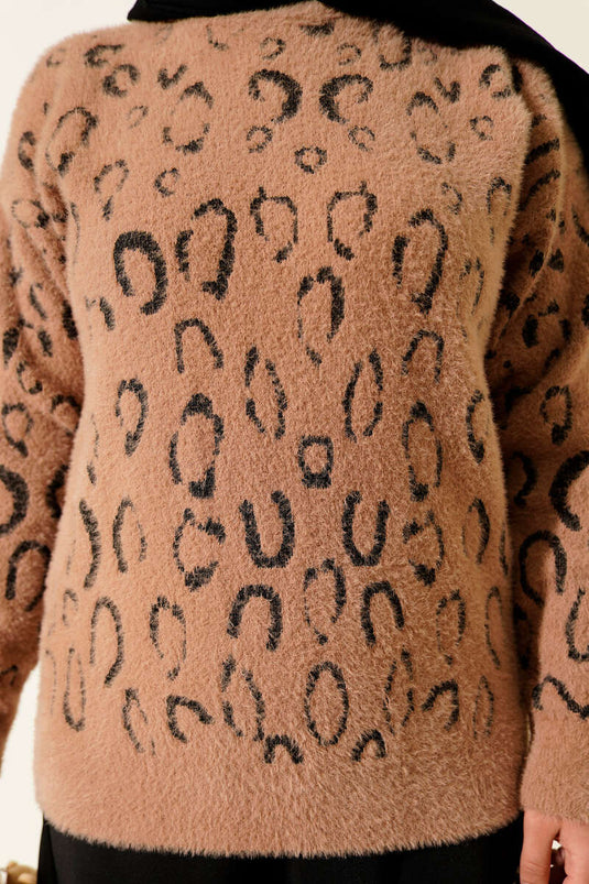 Leopar Desenli Sakallı Kazak Latte