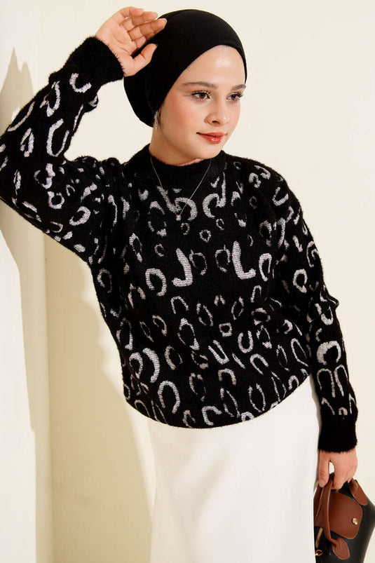 Leopar Desenli Sakallı Kazak Sinfonia Siyah