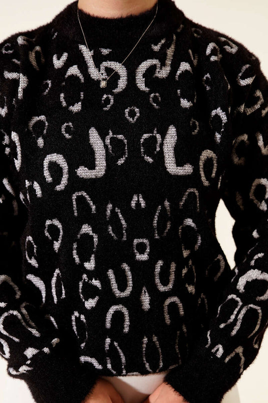 Leopar Desenli Sakallı Kazak Sinfonia Siyah