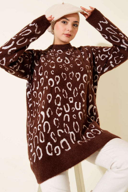 تونيك لحية بطبعة جلد النمر بني فاتح