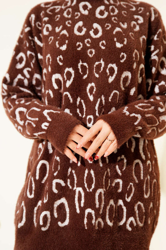 تونيك لحية بطبعة جلد النمر بني فاتح