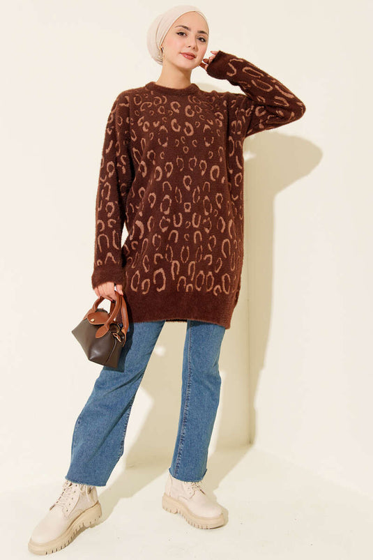 Leopard Print Bearded Tunic Coffee Latte