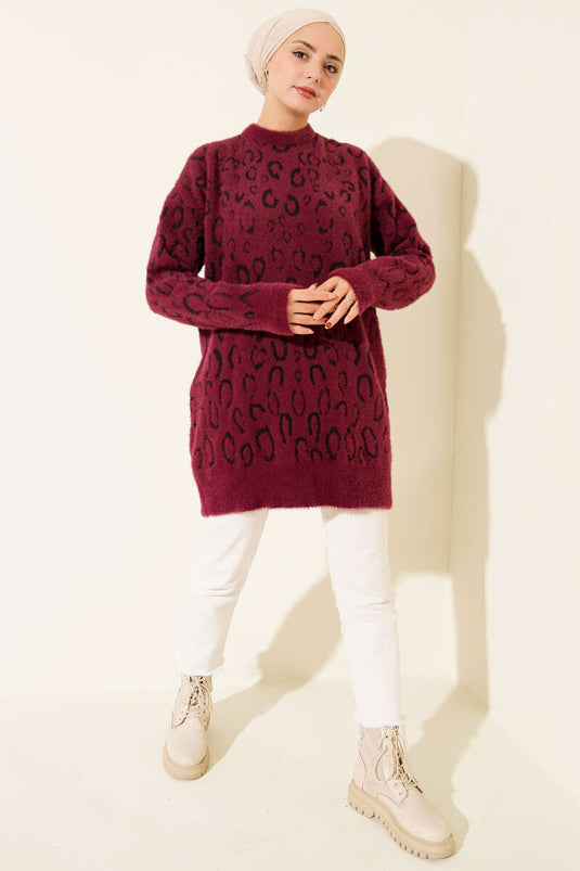 Leopard Print Bearded Tunic Magenta