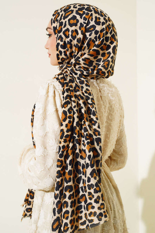 Leopar Desenli Şal Camel