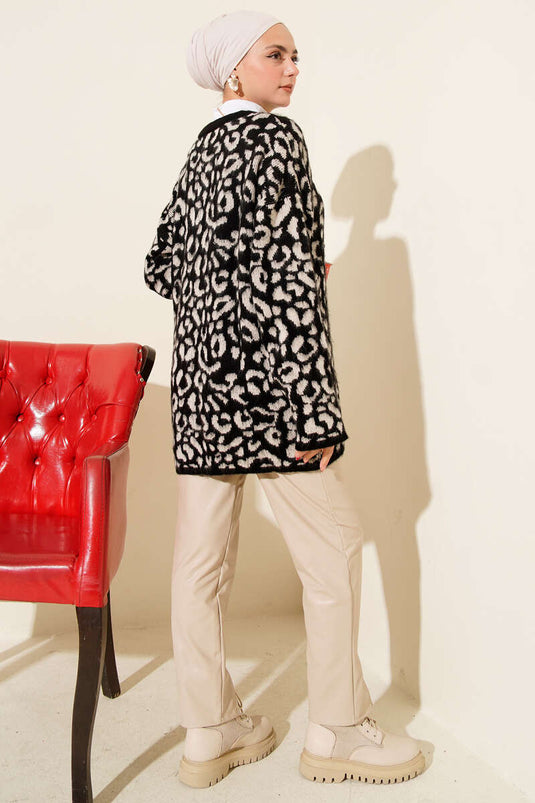 Beige gebreide cardigan met luipaardmotief