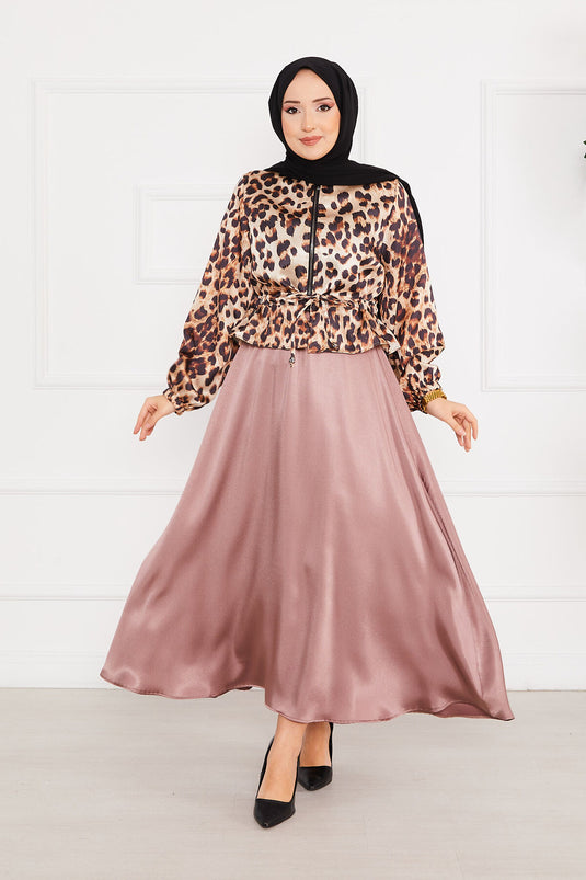 Leopard Print Modest Satin Set -3
