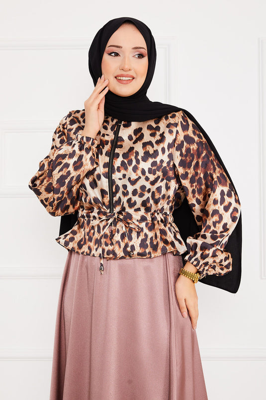 Leopard Print Modest Satin Set -3
