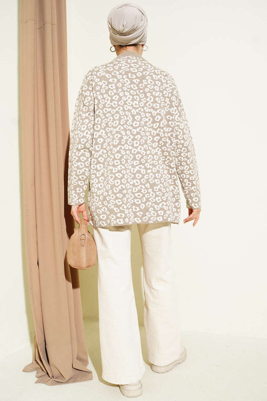 Leopar Desenli Triko Tunik Bej