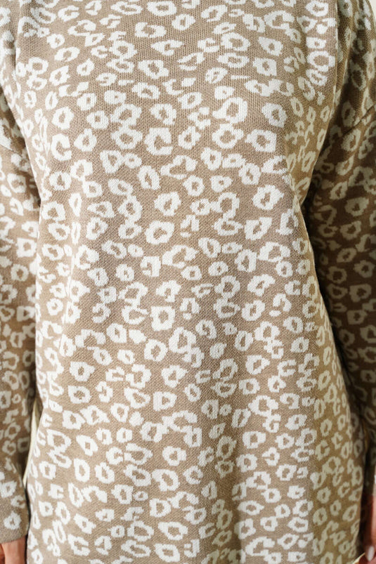 Leopar Desenli Triko Tunik Bej