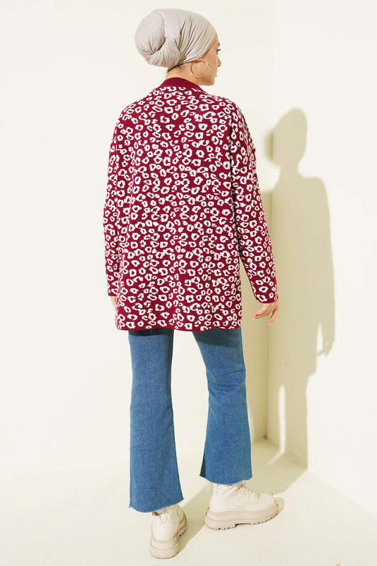 Tunique en tricot à motif léopard bordeaux