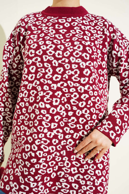 Tunique en tricot à motif léopard bordeaux