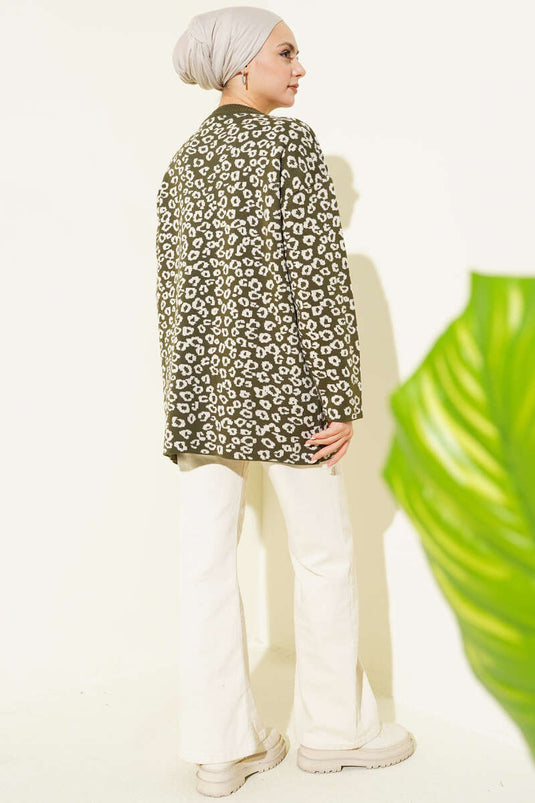 Leopar Desenli Triko Tunik Haki