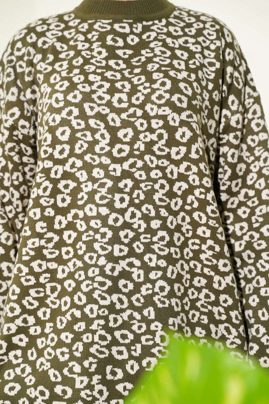 Leopar Desenli Triko Tunik Haki