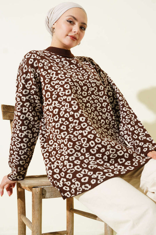 Tunique en tricot à motif léopard marron