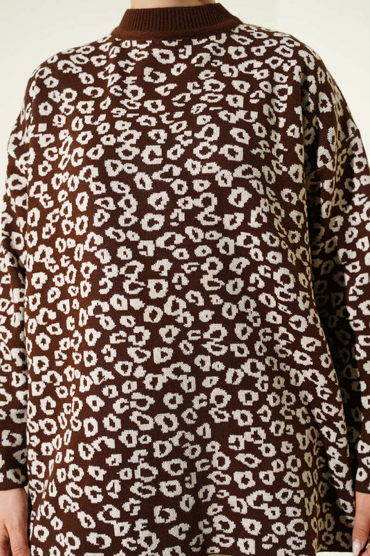 Tunique en tricot à motif léopard marron