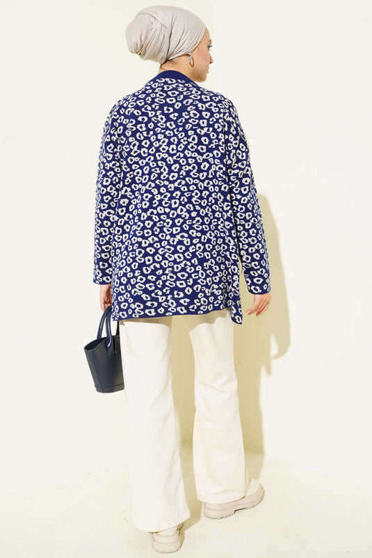 Tunique en tricot à motif léopard bleu marine