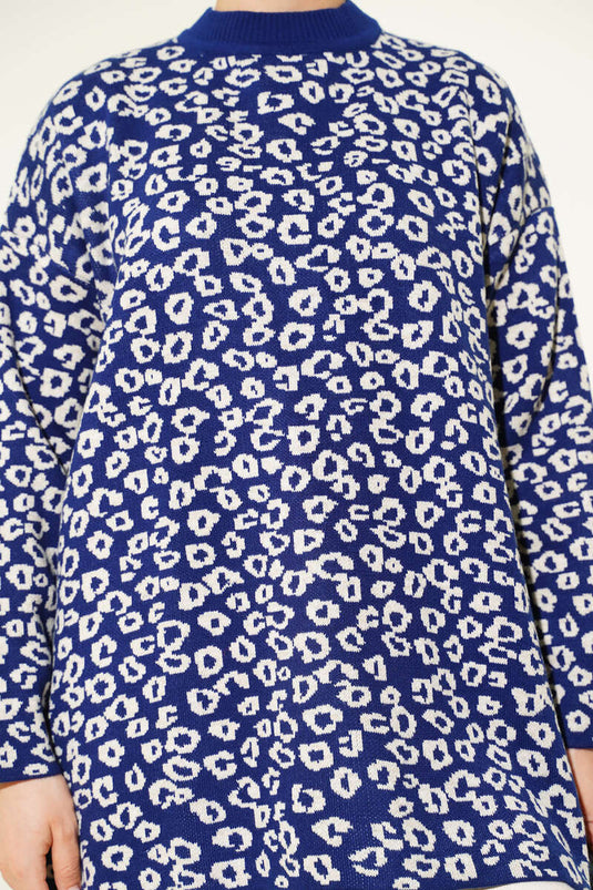 Tunique en tricot à motif léopard bleu marine