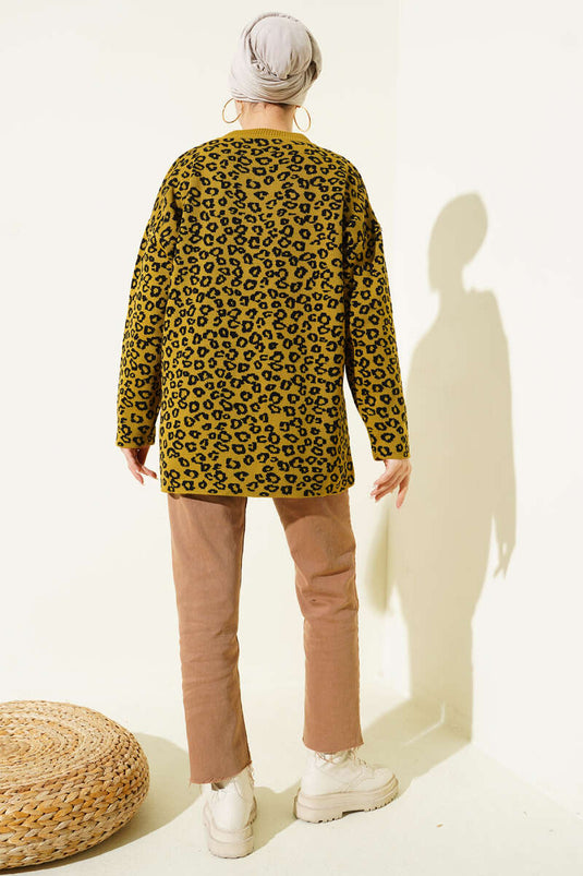 Tunique en tricot à motif léopard vert olive