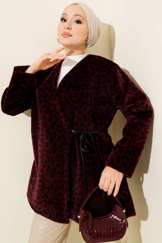 Veste Goldfox bordeaux à motifs léopard avec liens latéraux