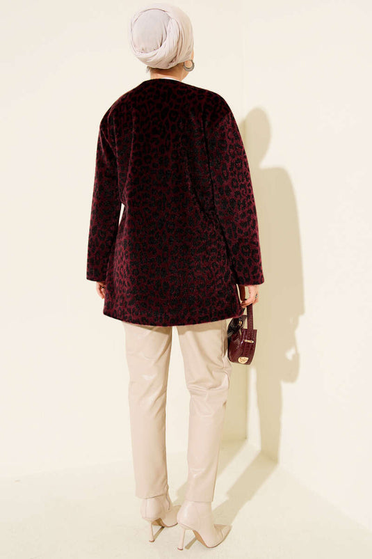 جاكيت جولدفوكس بورغندي بنقشة الفهد مع أربطة جانبية