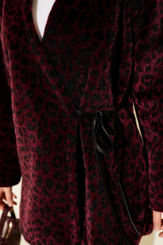 Veste Goldfox bordeaux à motifs léopard avec liens latéraux