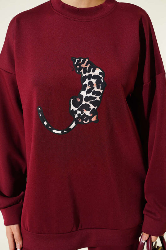 Leopar Figürlü Scuba İkili Takım Bordo