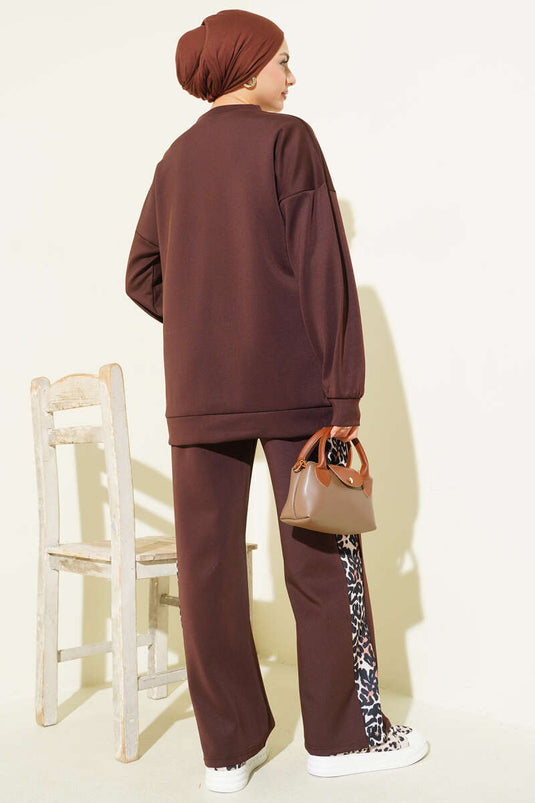 طقم غوص من قطعتين بنقشة جلد النمر، بني