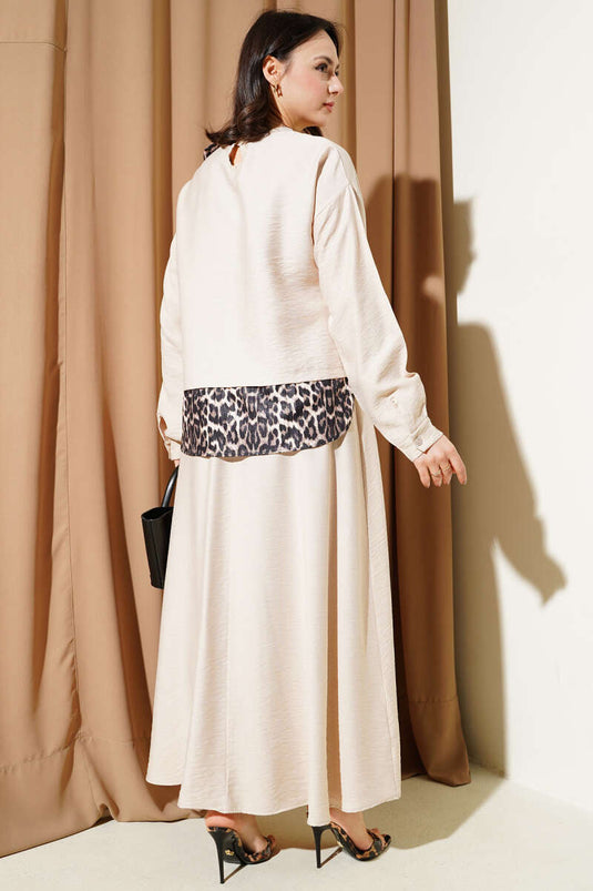 Ensemble deux pièces tunique léopard avec nœud beige