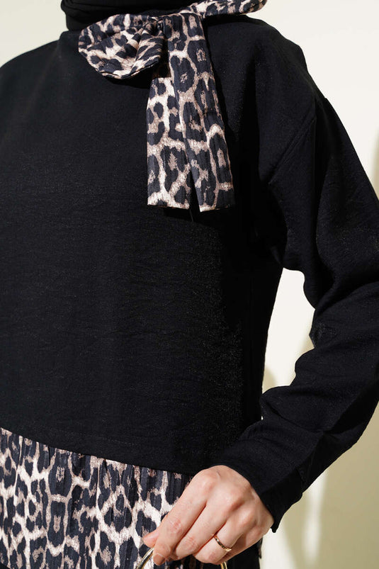 Ensemble deux pièces tunique à nœud léopard noir