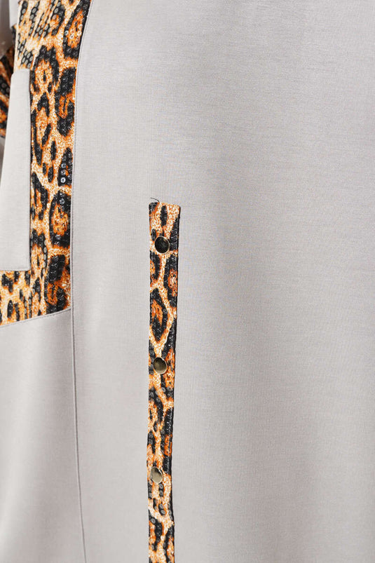 Costume Double Léopard Rayé Avec Poche Zippée Gris