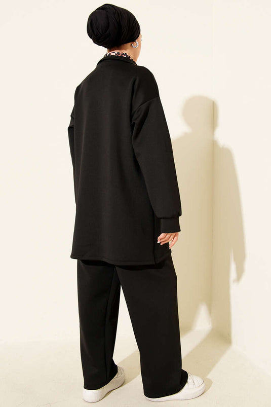 بدلة غوص من قطعتين بسحاب وطبعة جلد النمر، لون أسود، جملي