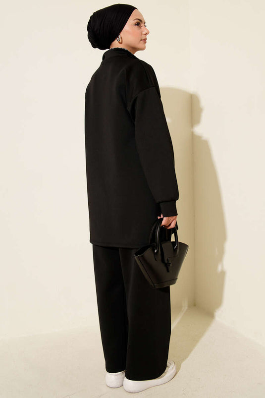 بدلة غوص من قطعتين بسحاب وطبعة جلد النمر باللون الأسود