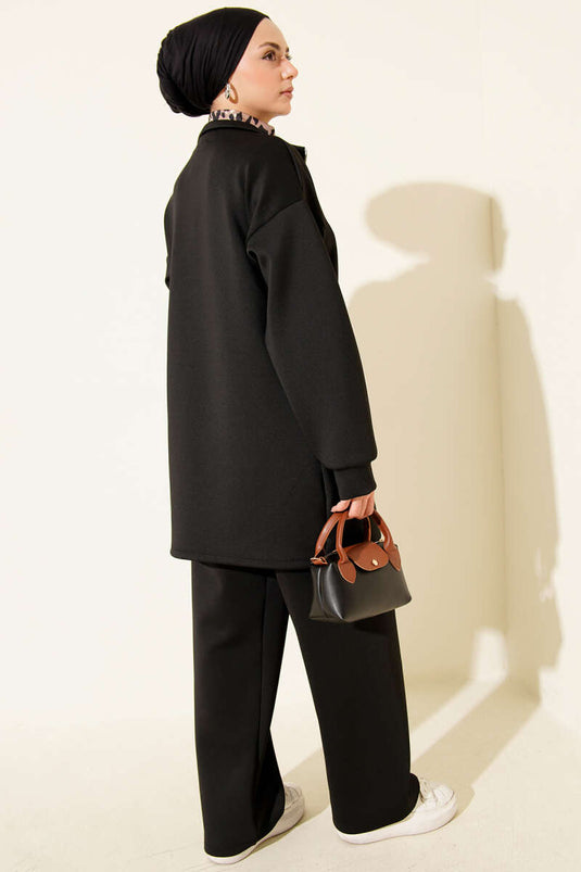 بدلة غوص من قطعتين بسحاب وطبعة جلد النمر من المنك الأسود