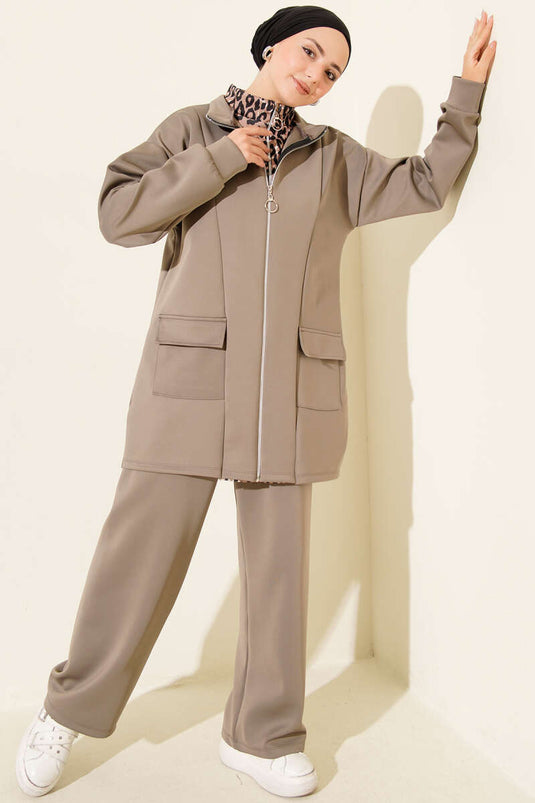 بدلة غوص بسحاب بطبعة جلد النمر من قطعتين من المنك