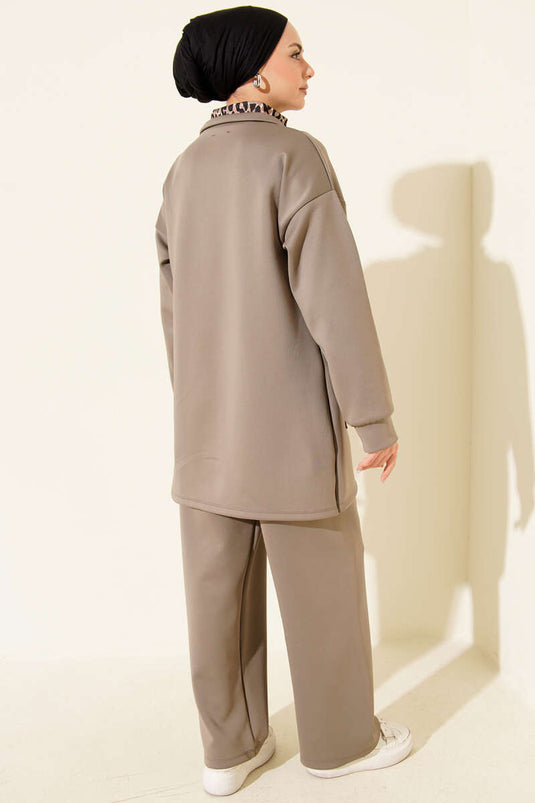 بدلة غوص بسحاب بطبعة جلد النمر من قطعتين من المنك