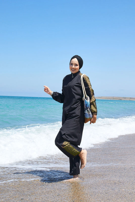 Maillot de bain modeste à garniture léopard -131