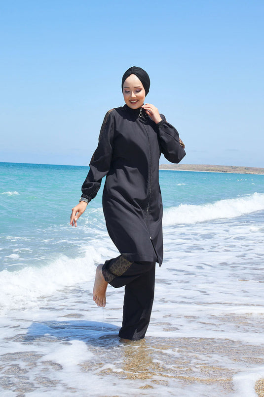 Leopard Garnish Modest Swimsuit -131