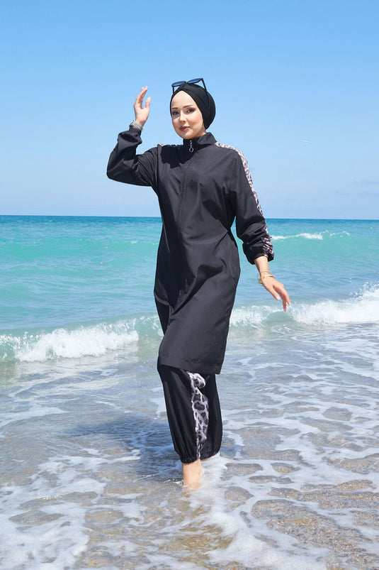 Leopard Knit Modest Swimsuit -132