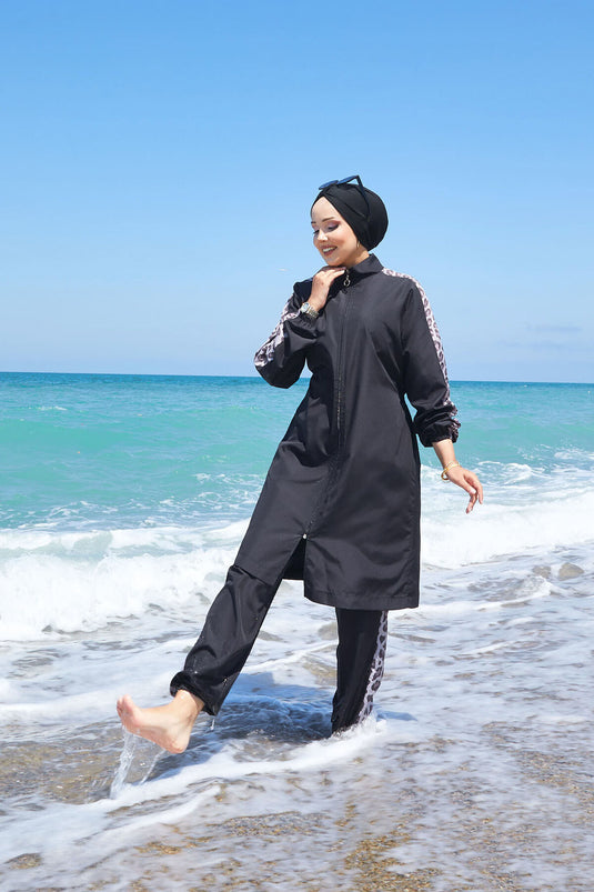 Leopard Knit Modest Swimsuit -132