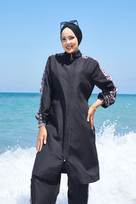 Leopard Knit Modest Swimsuit -132