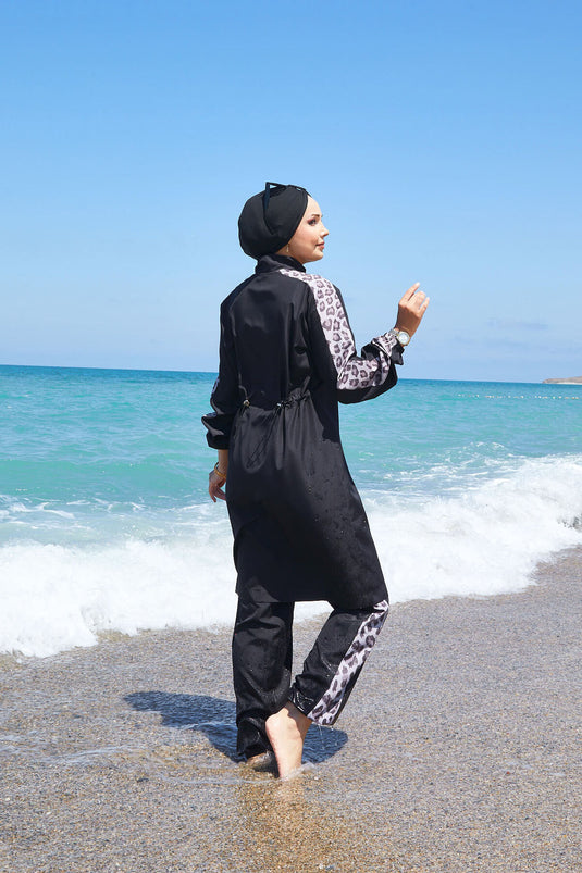 Leopard Knit Modest Swimsuit -132