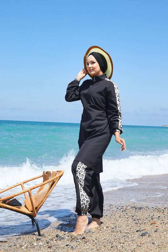 Leopard Garnish Modest Swimsuit -133