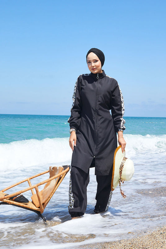 ملابس سباحة محتشمة بنقشة جلد النمر -133