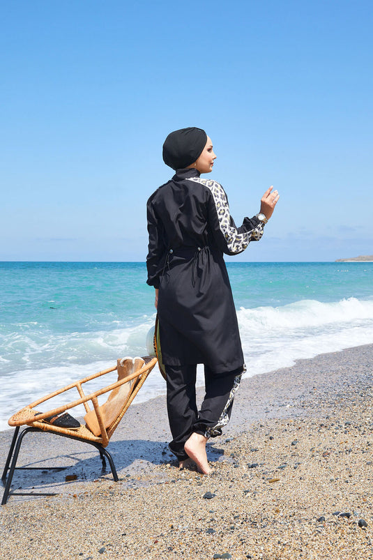 ملابس سباحة محتشمة بنقشة جلد النمر -133