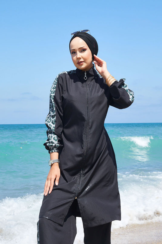 Leopard Garnish Modest Swimsuit -134