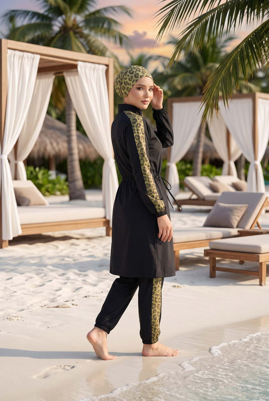 Modest Leopar Garnili Bademode Grün Olive