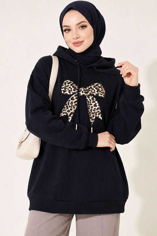 Sweatshirt À Motif Léopard En Triple Fil En Bleu Marine