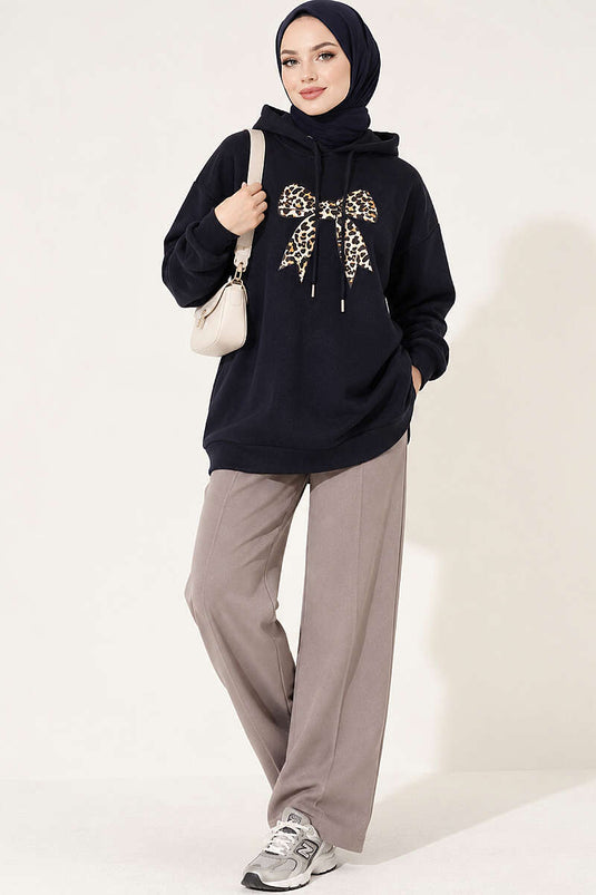 Sweatshirt À Motif Léopard En Triple Fil En Bleu Marine